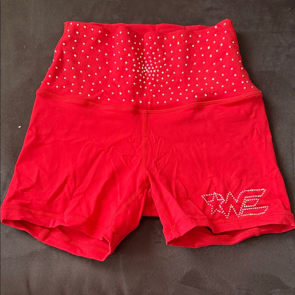 Red High-Waist Rhinestone woodland elite  Shorts